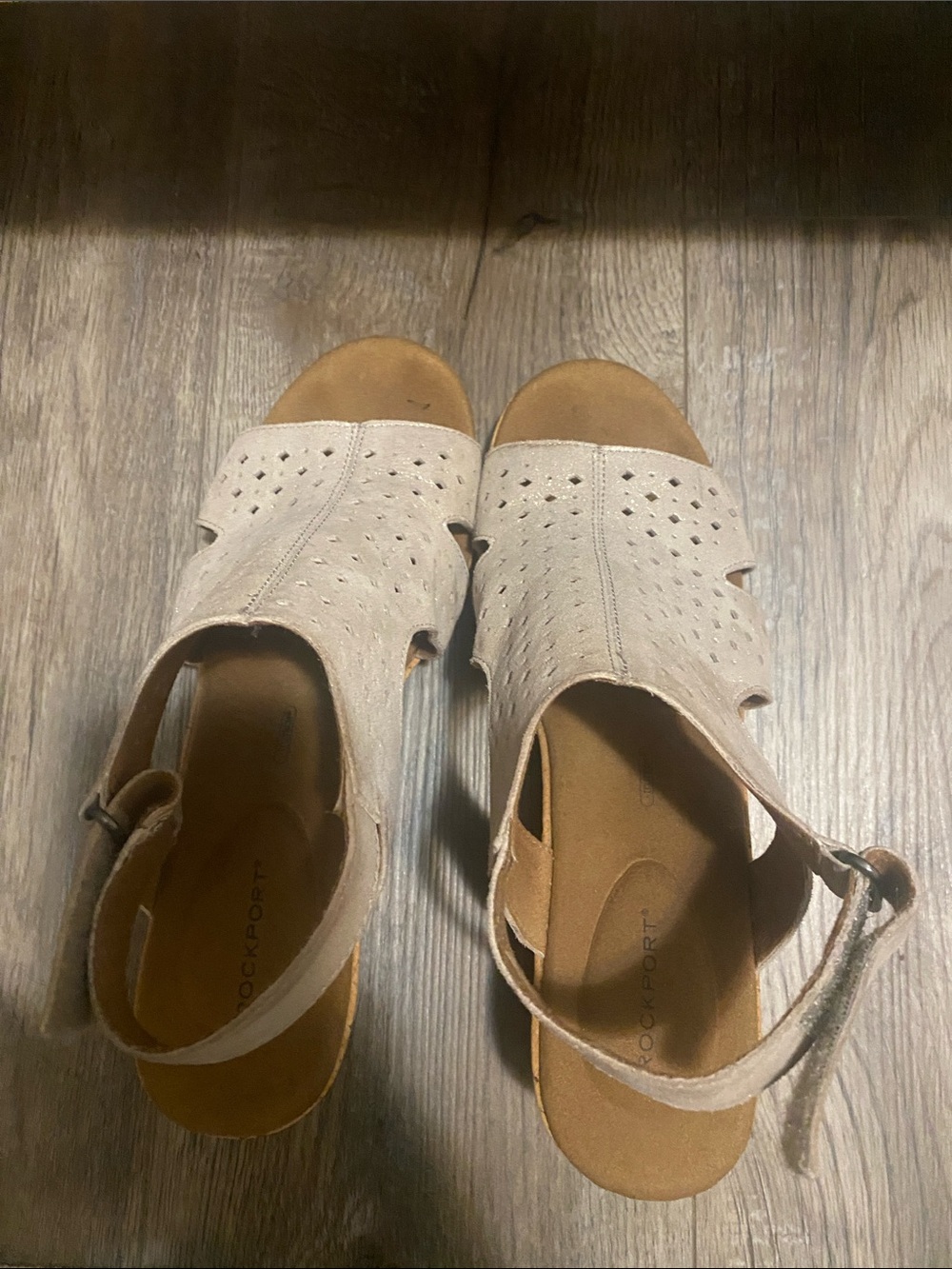Rockport Women's Light Beige Suede Perforated Slingback Sandals